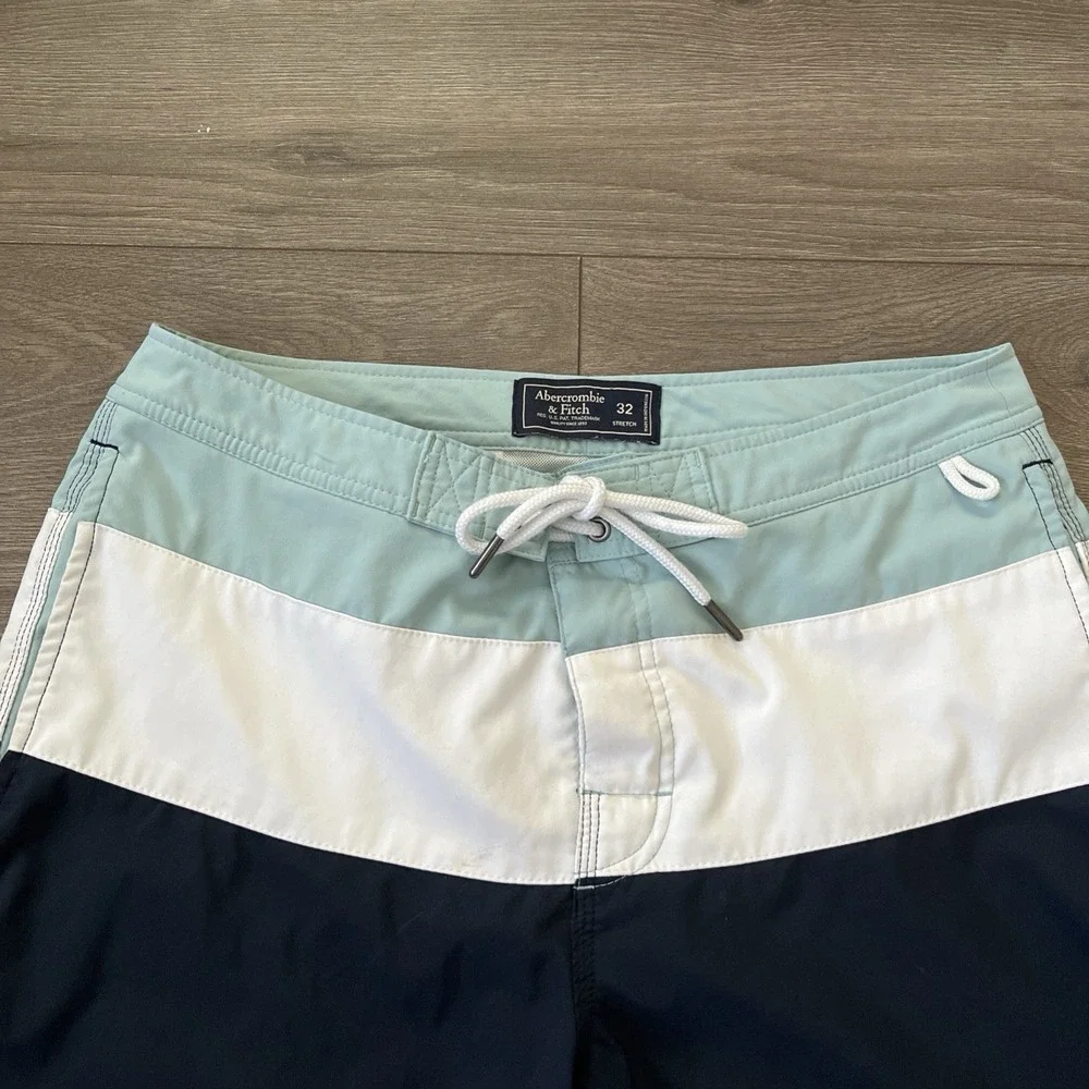 Abercrombie & Fitch Mens Sz 32 Lined Boardshorts Green White Blue